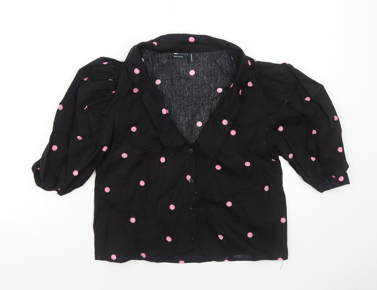 ASOS Womens Black Polka Dot Camel Cropped Button-Up Size 12 Collared