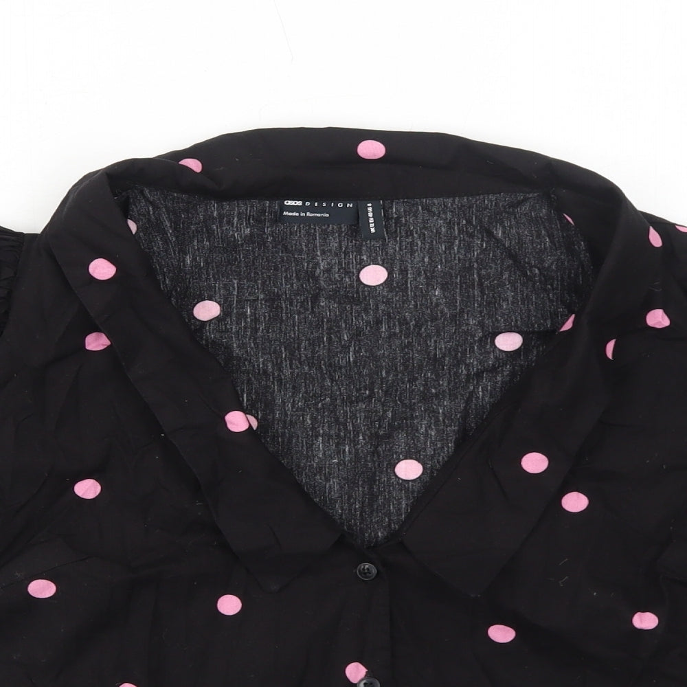 ASOS Womens Black Polka Dot Camel Cropped Button-Up Size 12 Collared