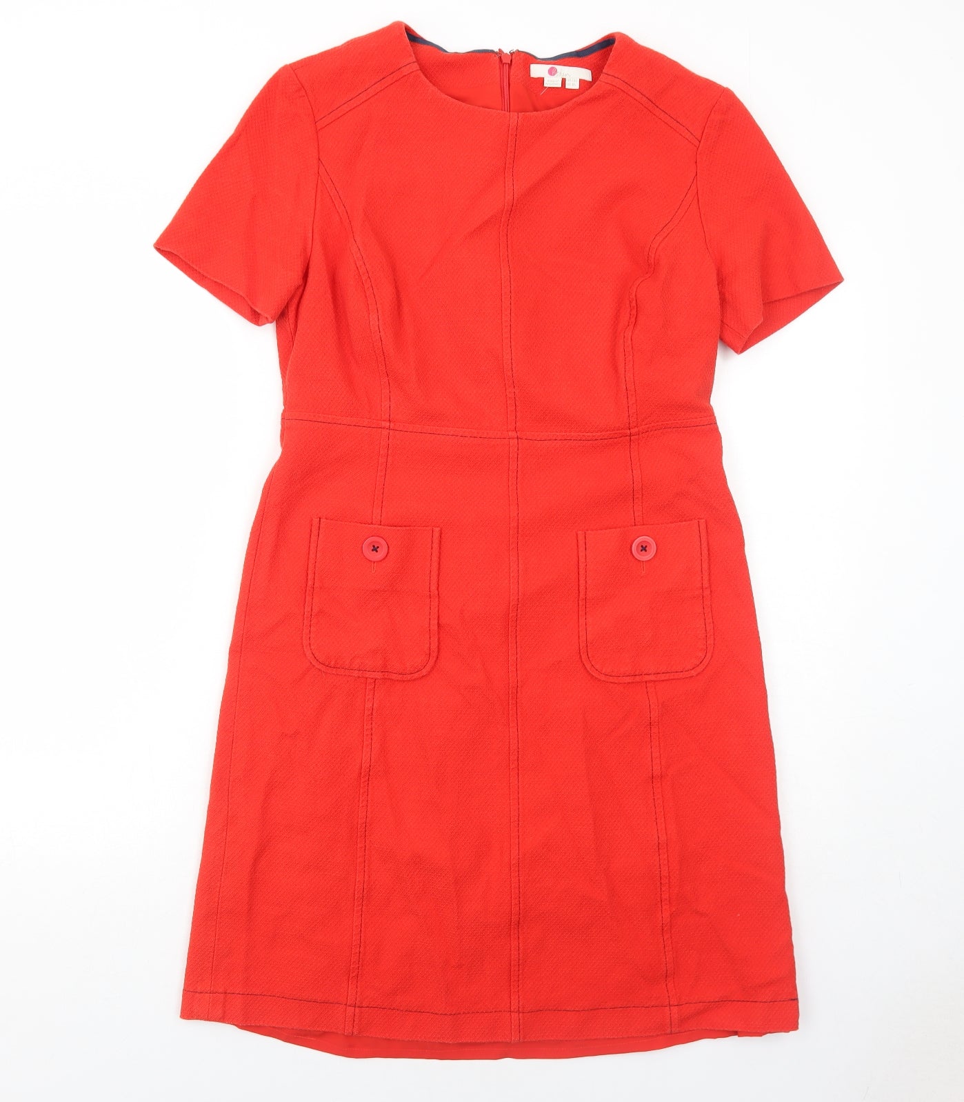 Boden Womens Red Cotton A-Line Size 12 Round Neck Zip
