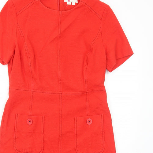 Boden Womens Red Cotton A-Line Size 12 Round Neck Zip