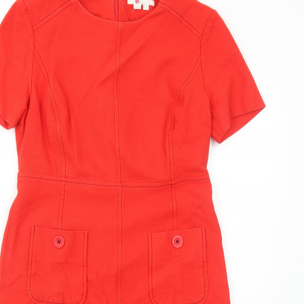 Boden Womens Red Cotton A-Line Size 12 Round Neck Zip