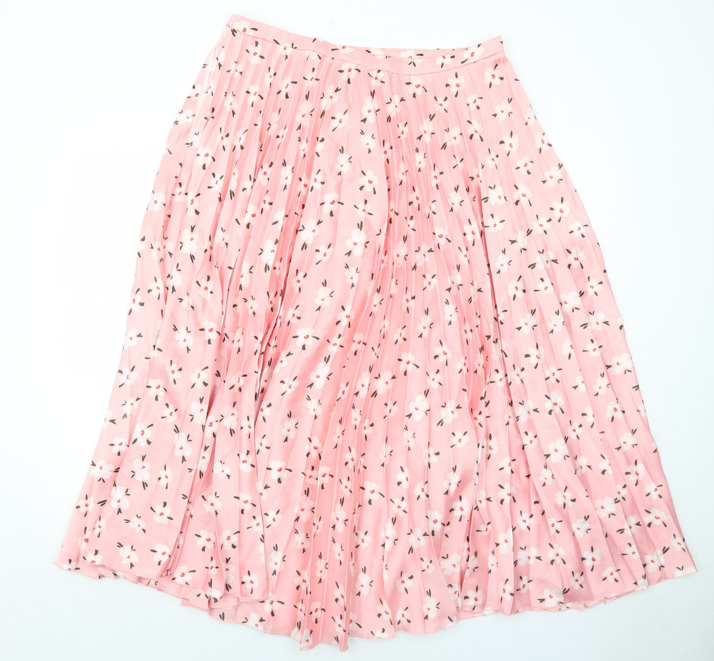 ASOS Womens Pink Floral Polyester Pleated Skirt Size 16 Zip