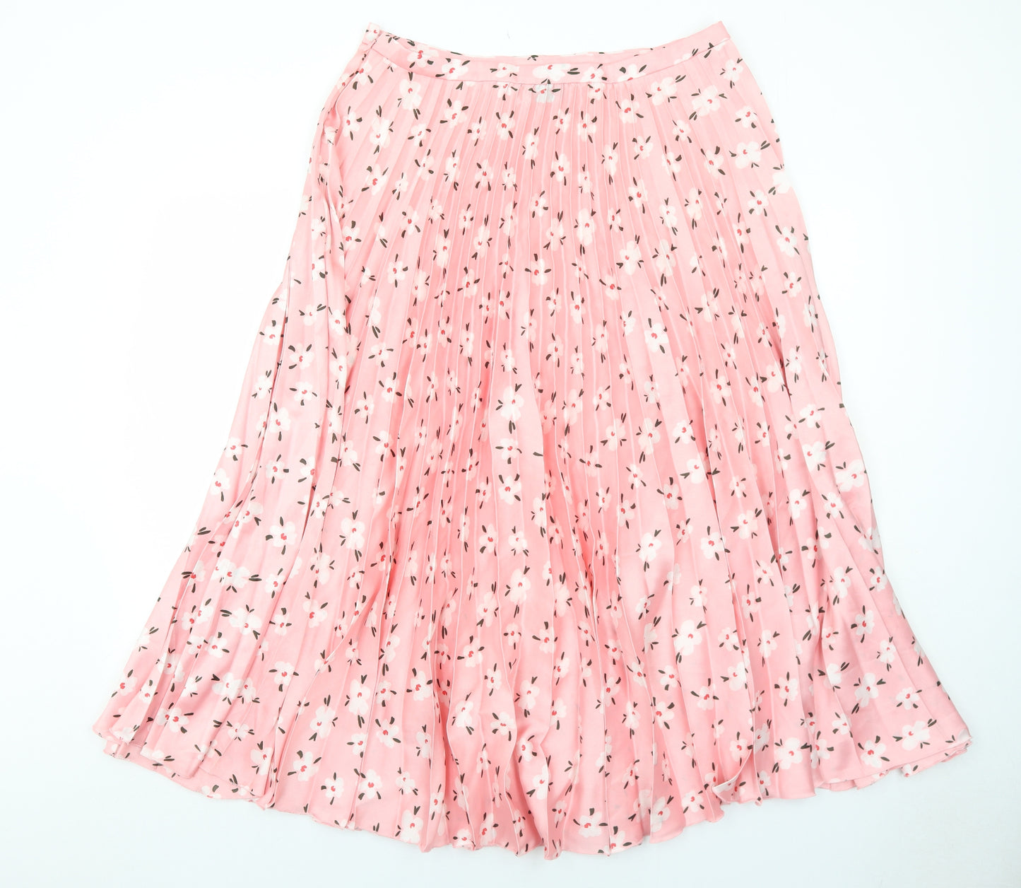 ASOS Womens Pink Floral Polyester Pleated Skirt Size 16 Zip
