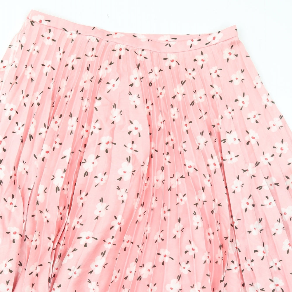 ASOS Womens Pink Floral Polyester Pleated Skirt Size 16 Zip