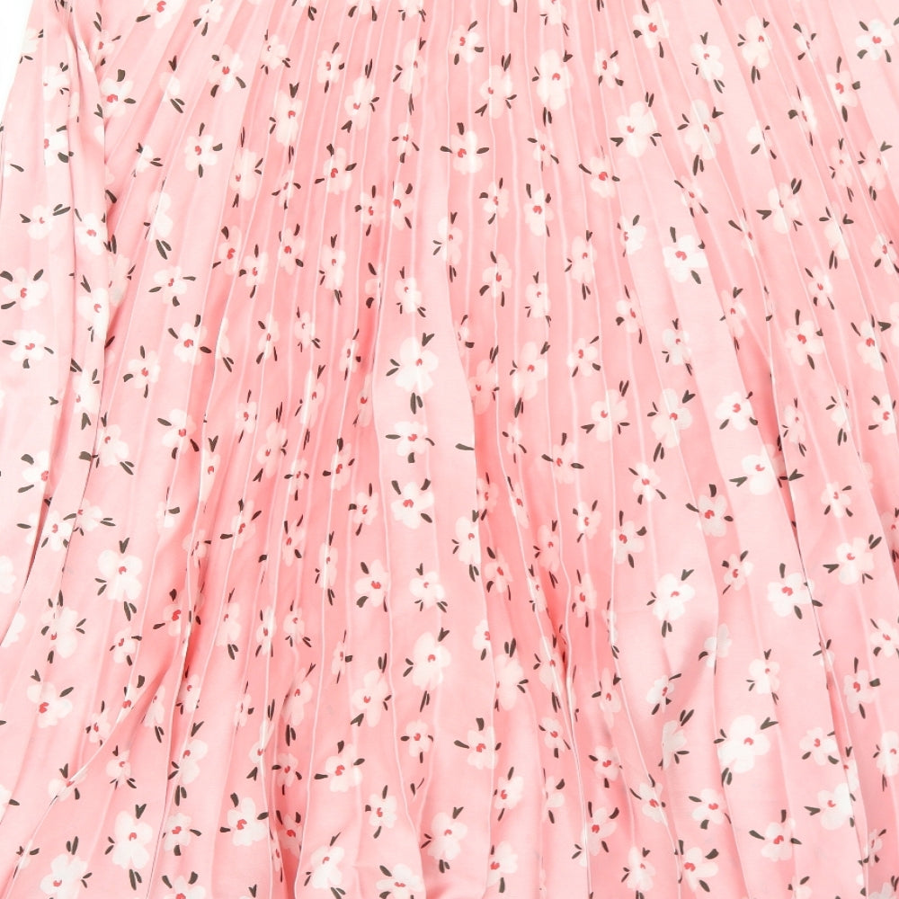 ASOS Womens Pink Floral Polyester Pleated Skirt Size 16 Zip