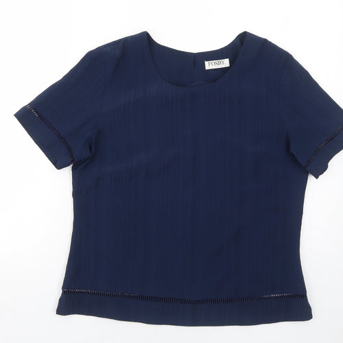 FOSBY Womens Blue Polyester Basic T-Shirt Size 14 Round Neck