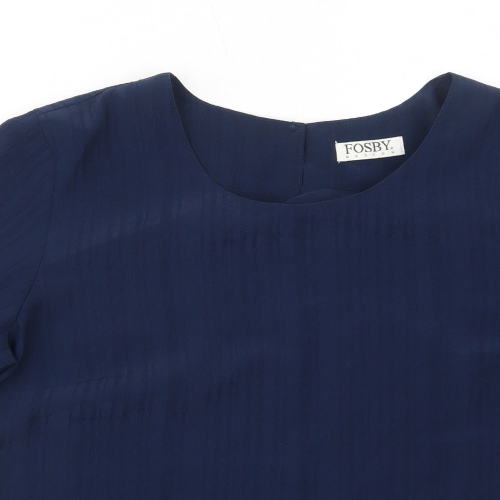 FOSBY Womens Blue Polyester Basic T-Shirt Size 14 Round Neck