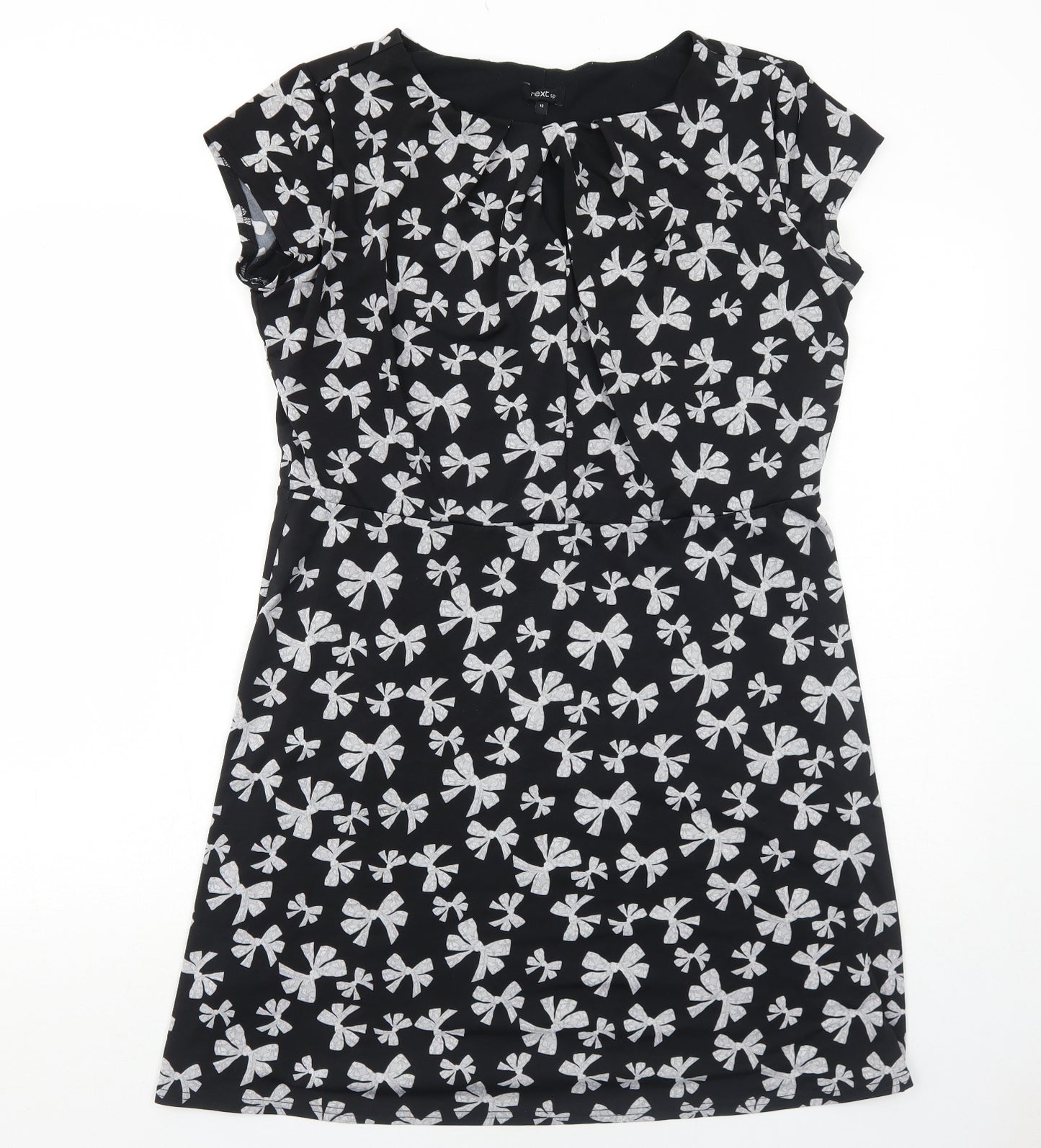 NEXT Womens Black Geometric Polyester Shift Size 16 Round Neck Pullover - Bow Pattern