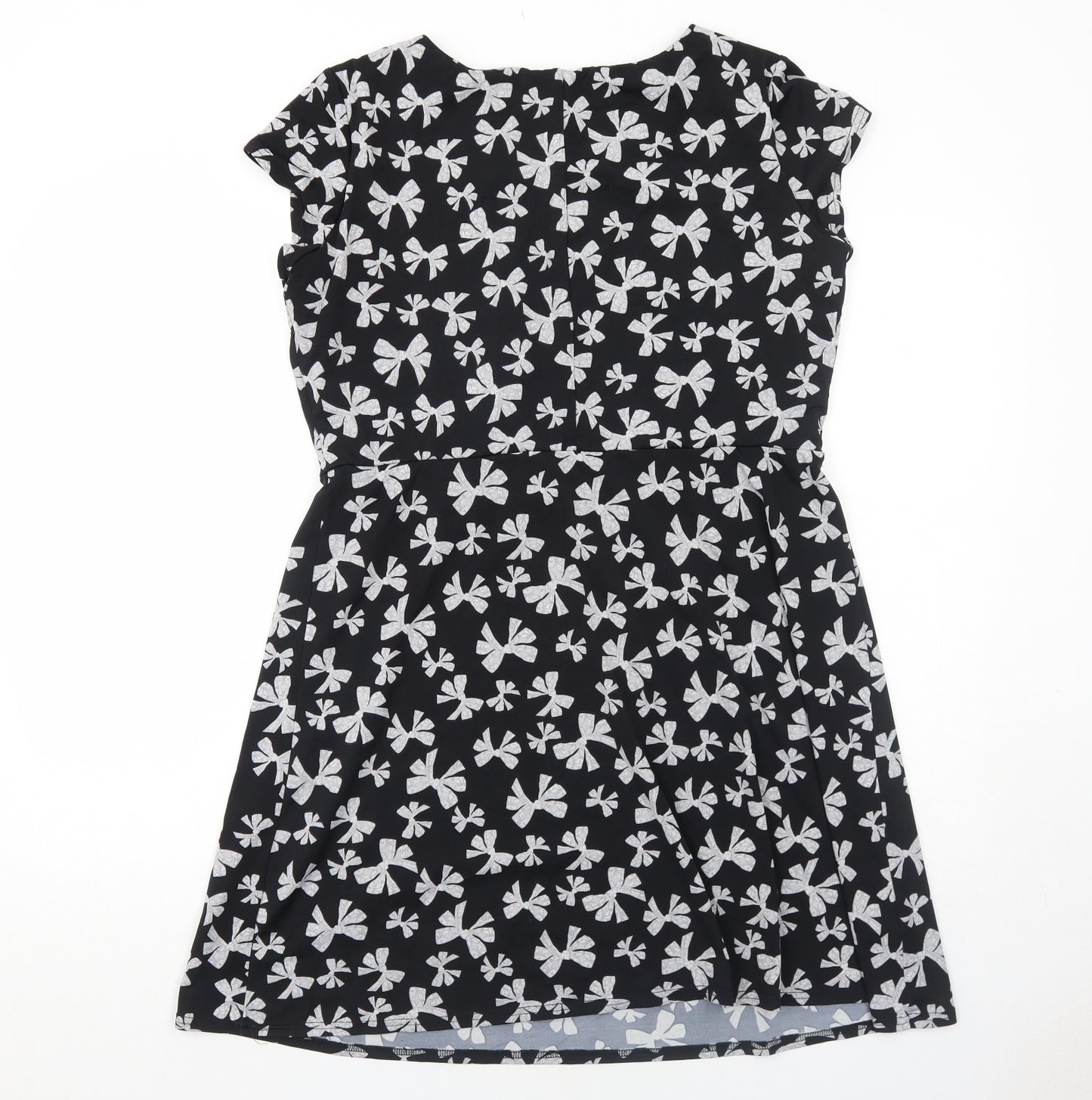 NEXT Womens Black Geometric Polyester Shift Size 16 Round Neck Pullover - Bow Pattern