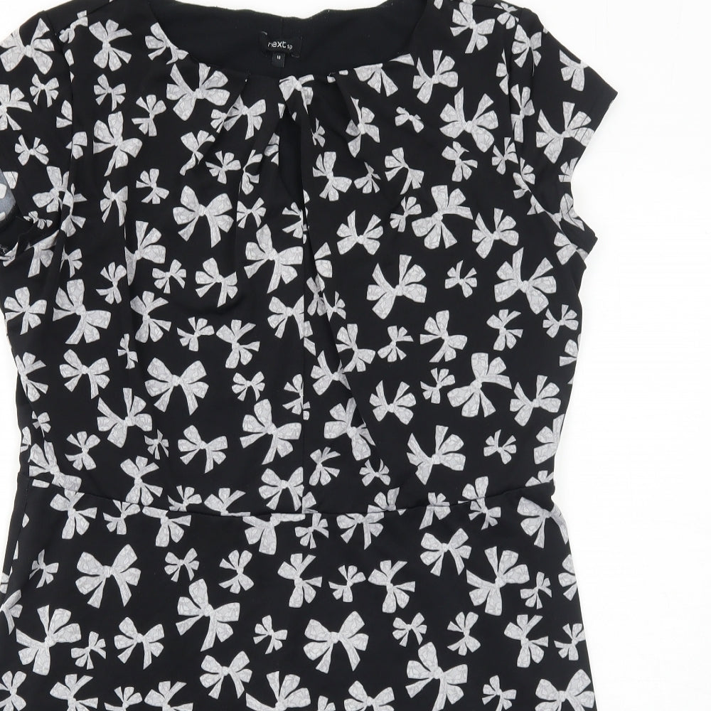 NEXT Womens Black Geometric Polyester Shift Size 16 Round Neck Pullover - Bow Pattern