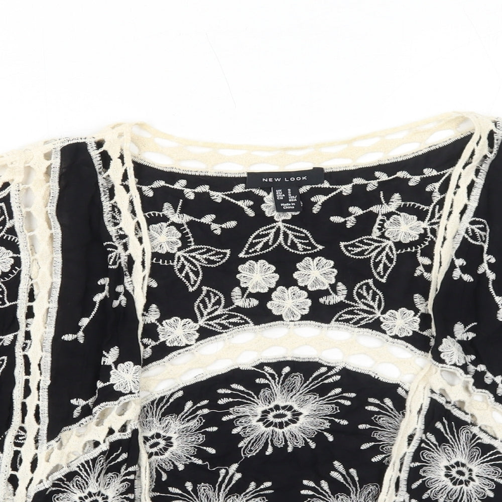 New Look Womens Black Floral Viscose Basic Blouse Size S V-Neck