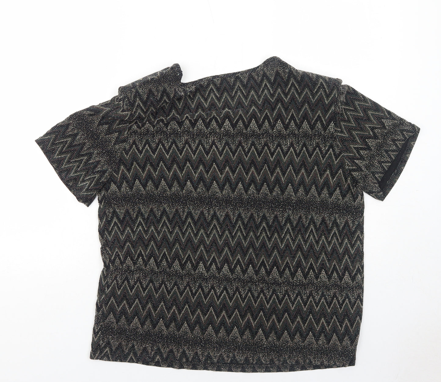 Roman Womens Black Geometric Nylon Basic Blouse Size M Round Neck - Size M/L