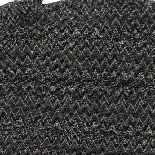 Roman Womens Black Geometric Nylon Basic Blouse Size M Round Neck - Size M/L