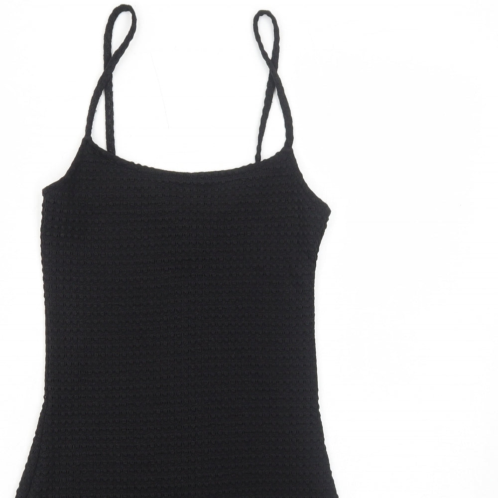 H&M Womens Black Polyester Slip Dress Size 2XS Round Neck Pullover