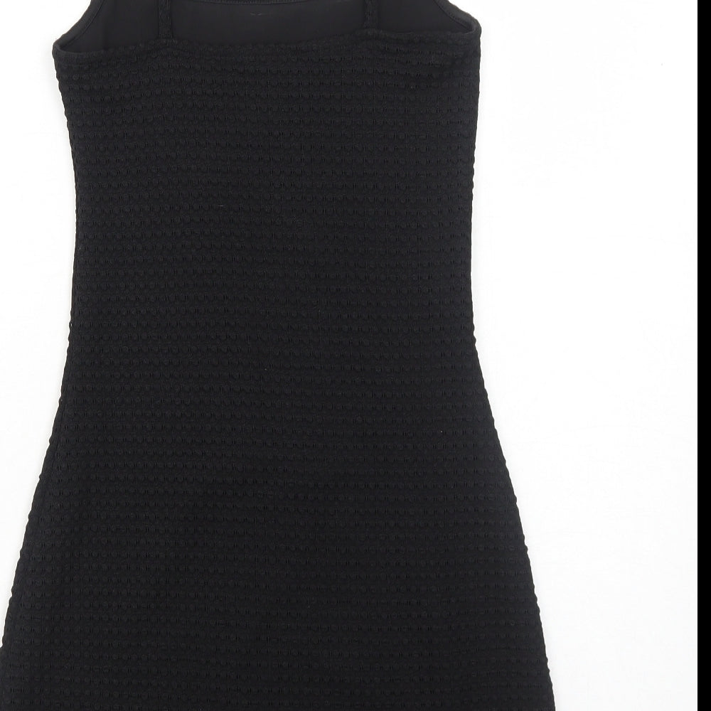 H&M Womens Black Polyester Slip Dress Size 2XS Round Neck Pullover