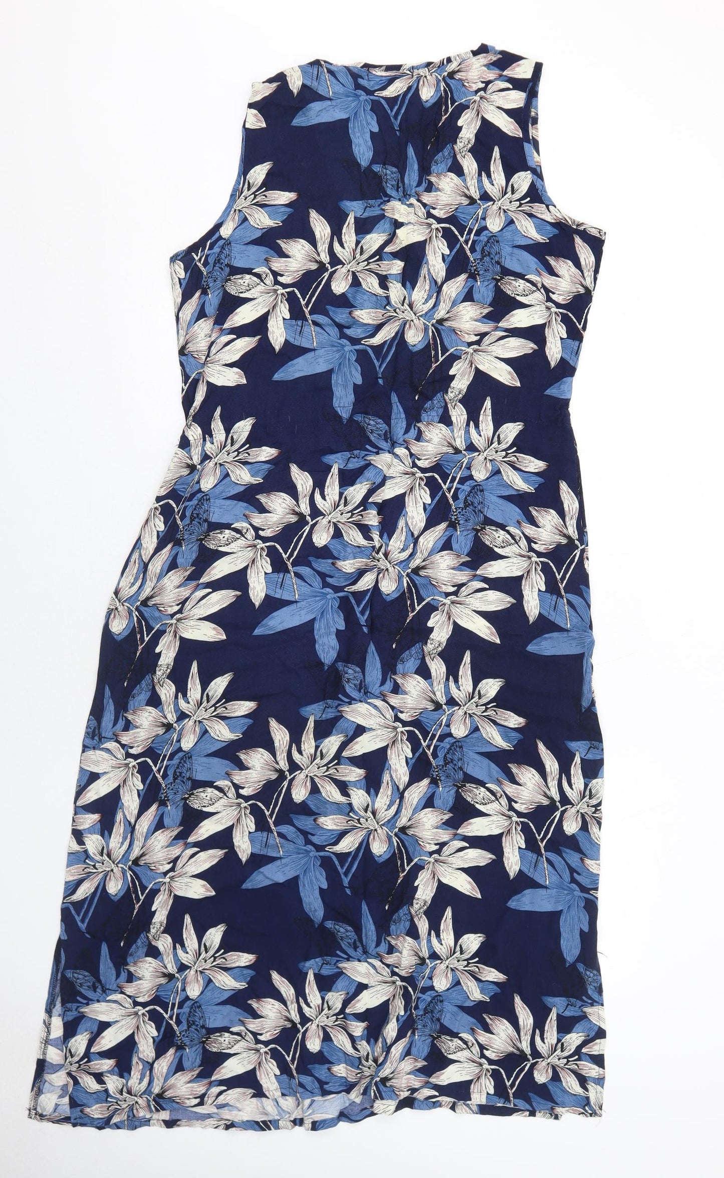 Cerulean Womens Blue Floral Viscose Shift Size M V-Neck Pullover