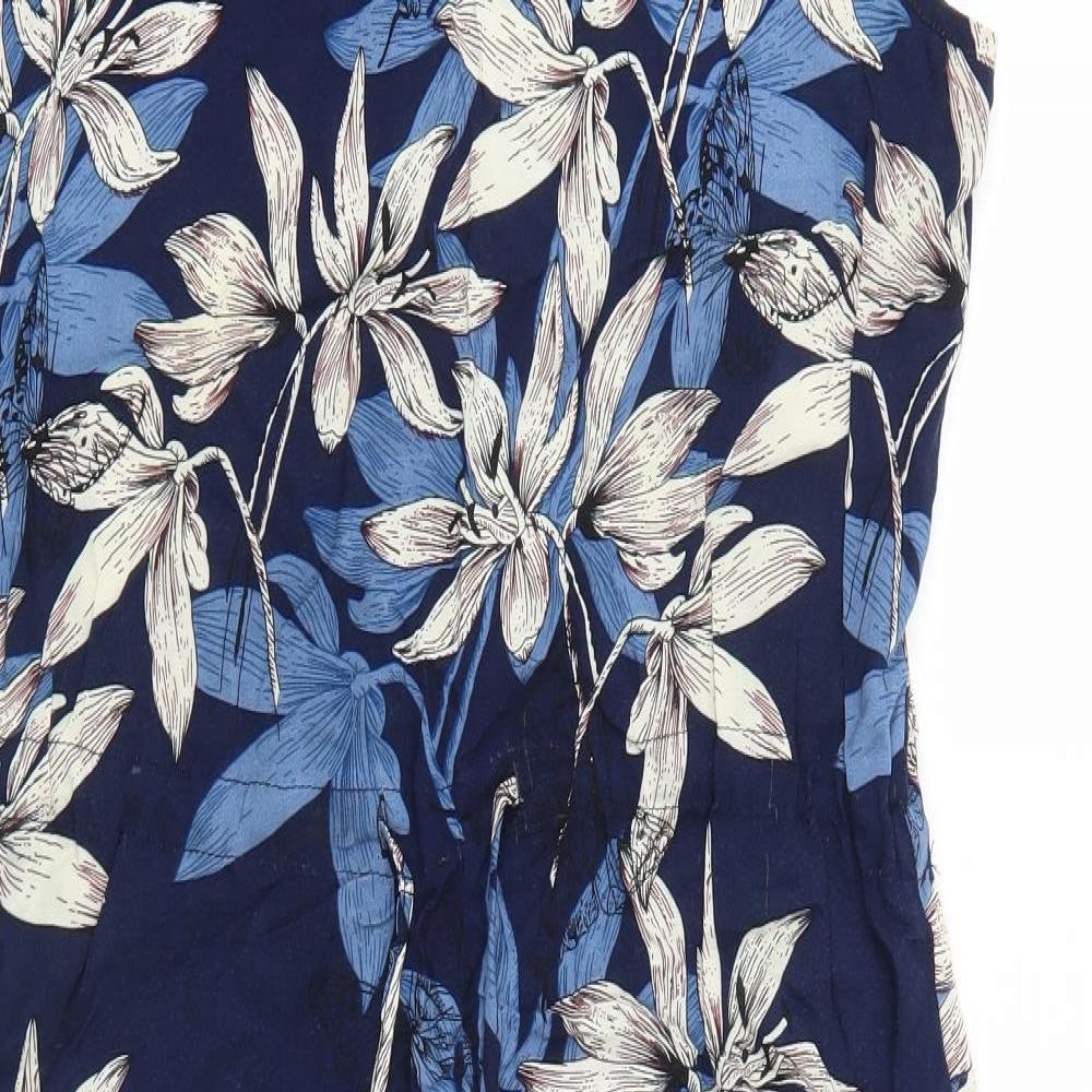 Cerulean Womens Blue Floral Viscose Shift Size M V-Neck Pullover