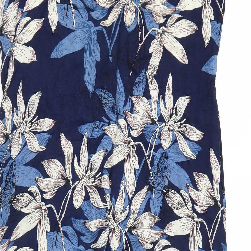 Cerulean Womens Blue Floral Viscose Shift Size M V-Neck Pullover