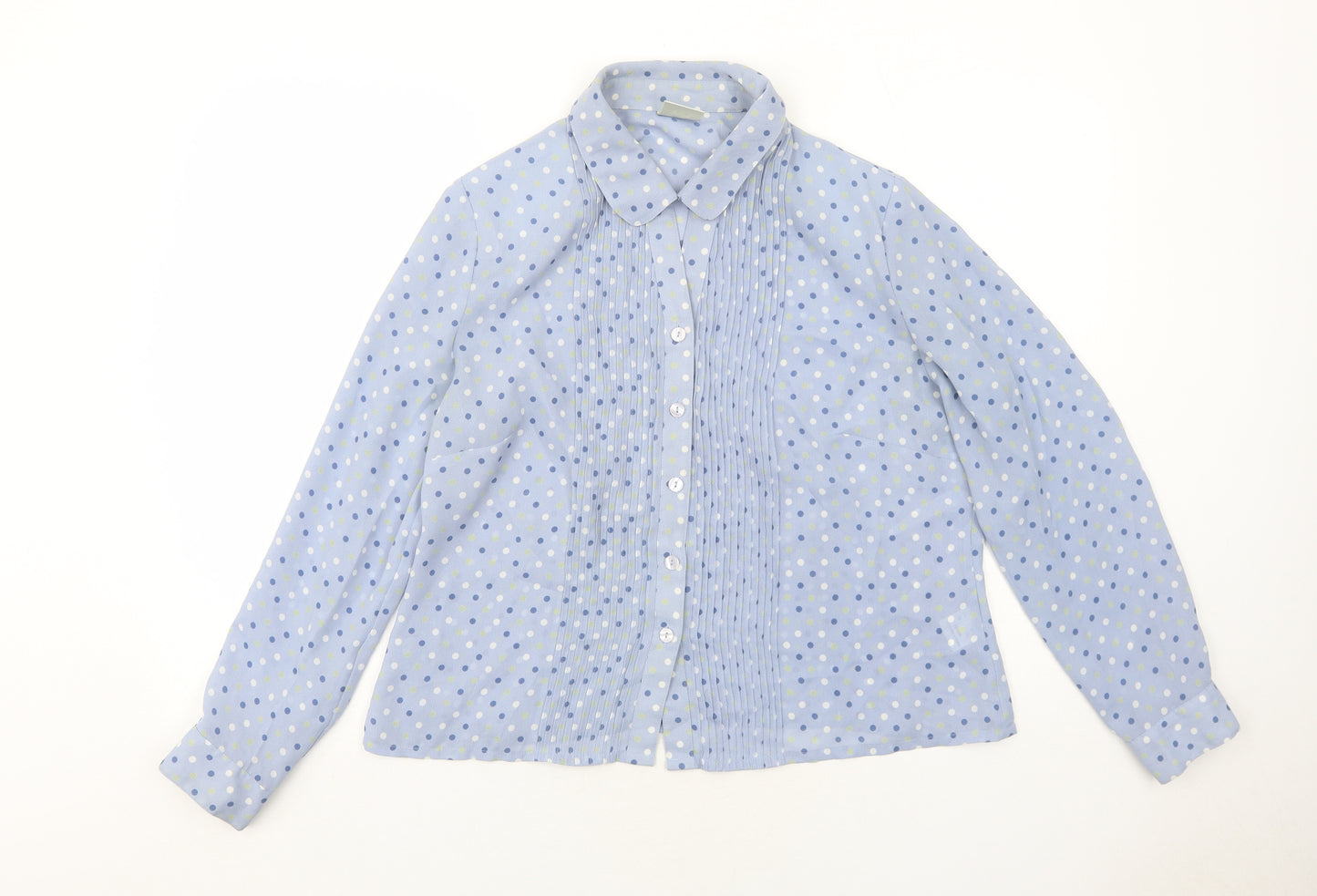 Eastex Womens Blue Polka Dot Polyester Basic Button-Up Size 16 Collared