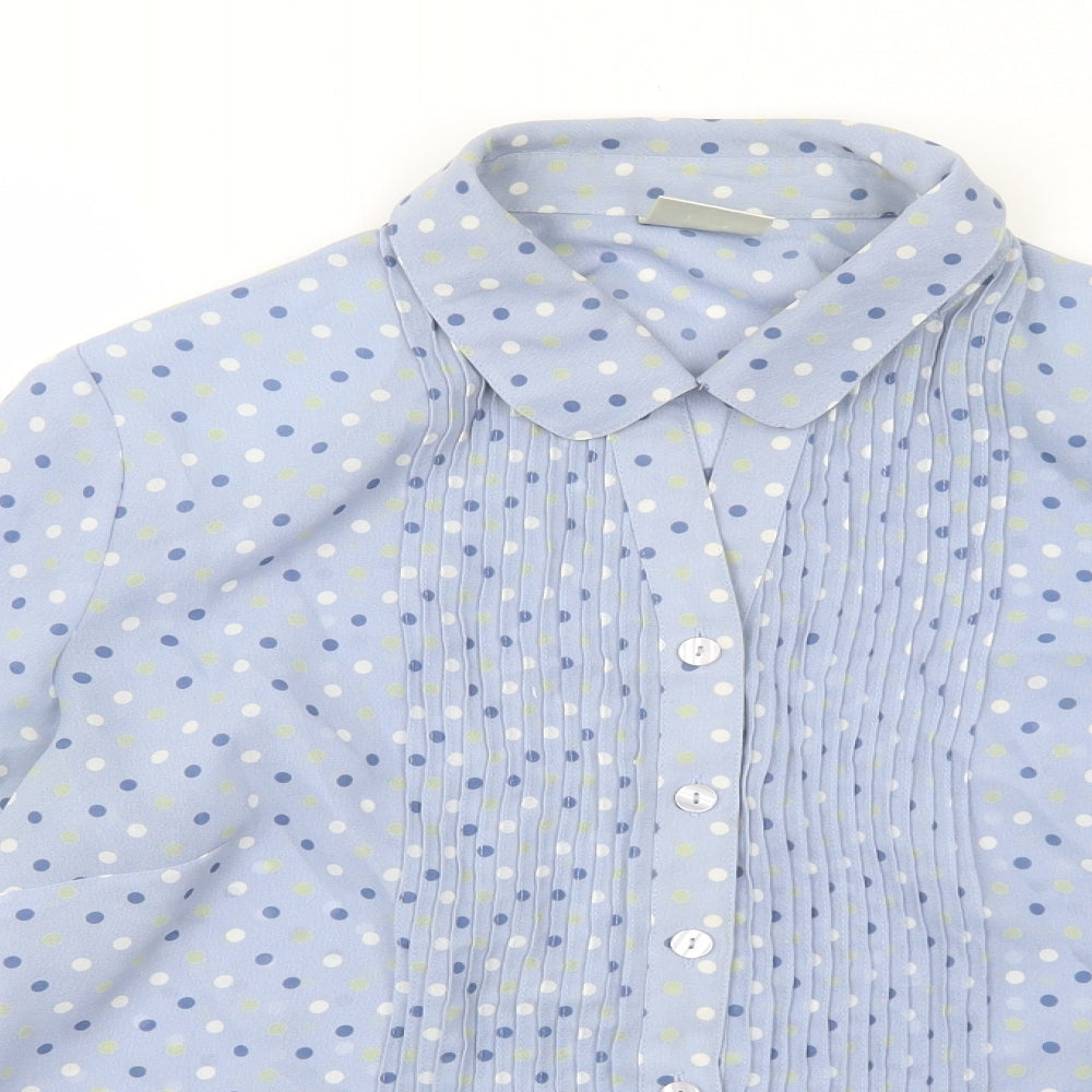 Eastex Womens Blue Polka Dot Polyester Basic Button-Up Size 16 Collared