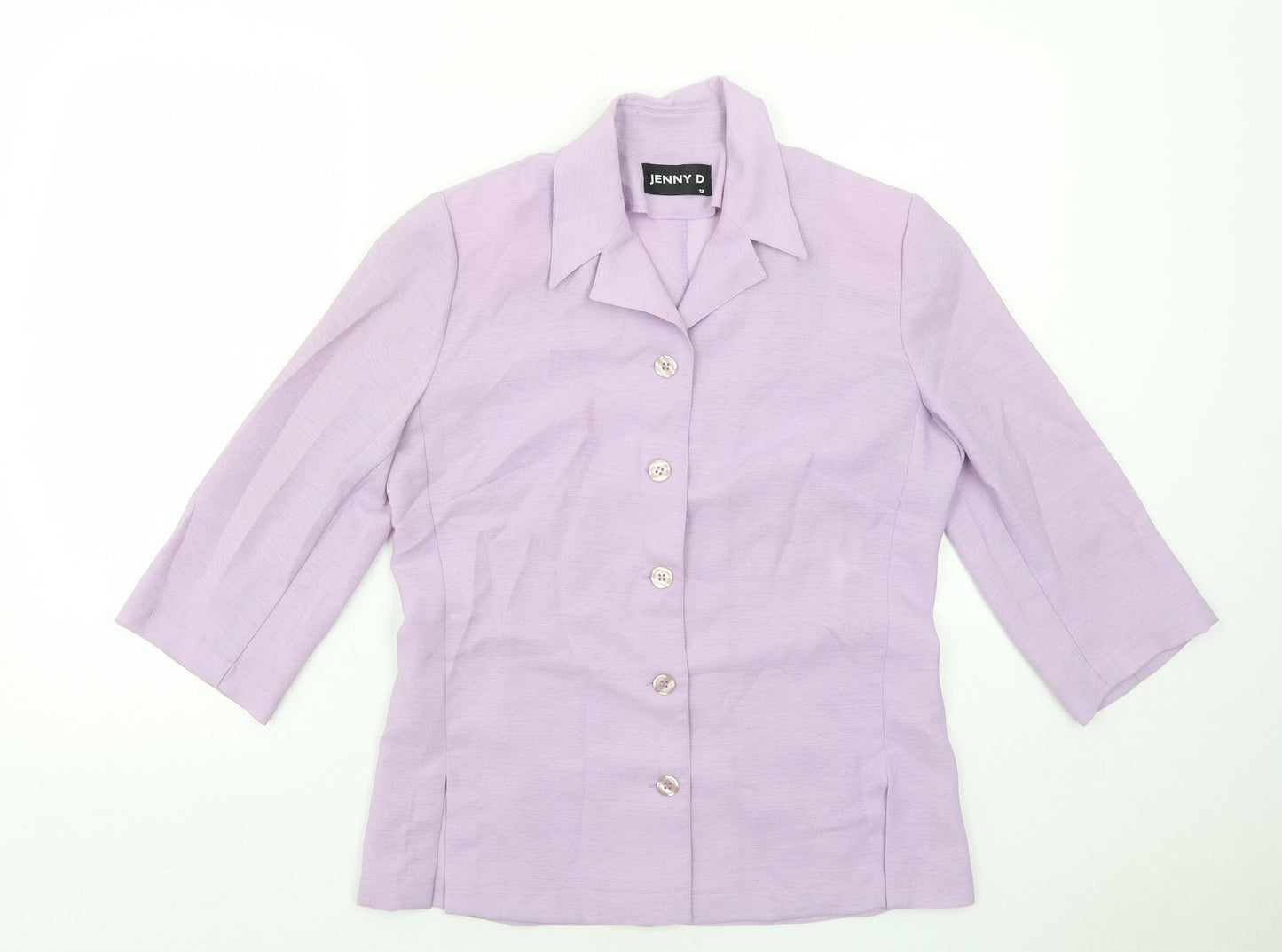 Jenny D Womens Purple Polyester Basic Button-Up Size 12 Collared