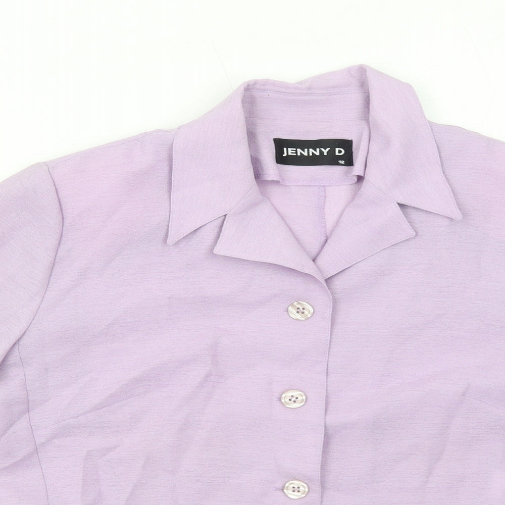 Jenny D Womens Purple Polyester Basic Button-Up Size 12 Collared