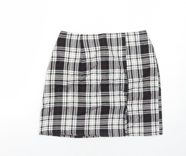 Nasty Gal Womens Black Plaid Polyester A-Line Skirt Size 8 Zip