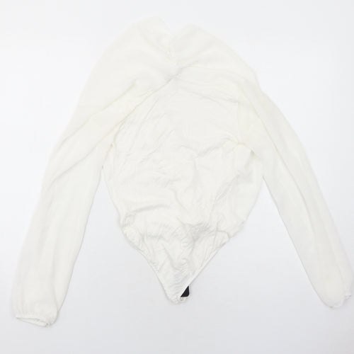 Boohoo Womens White Polyester Bodysuit One-Piece Size 8 Hook & Eye