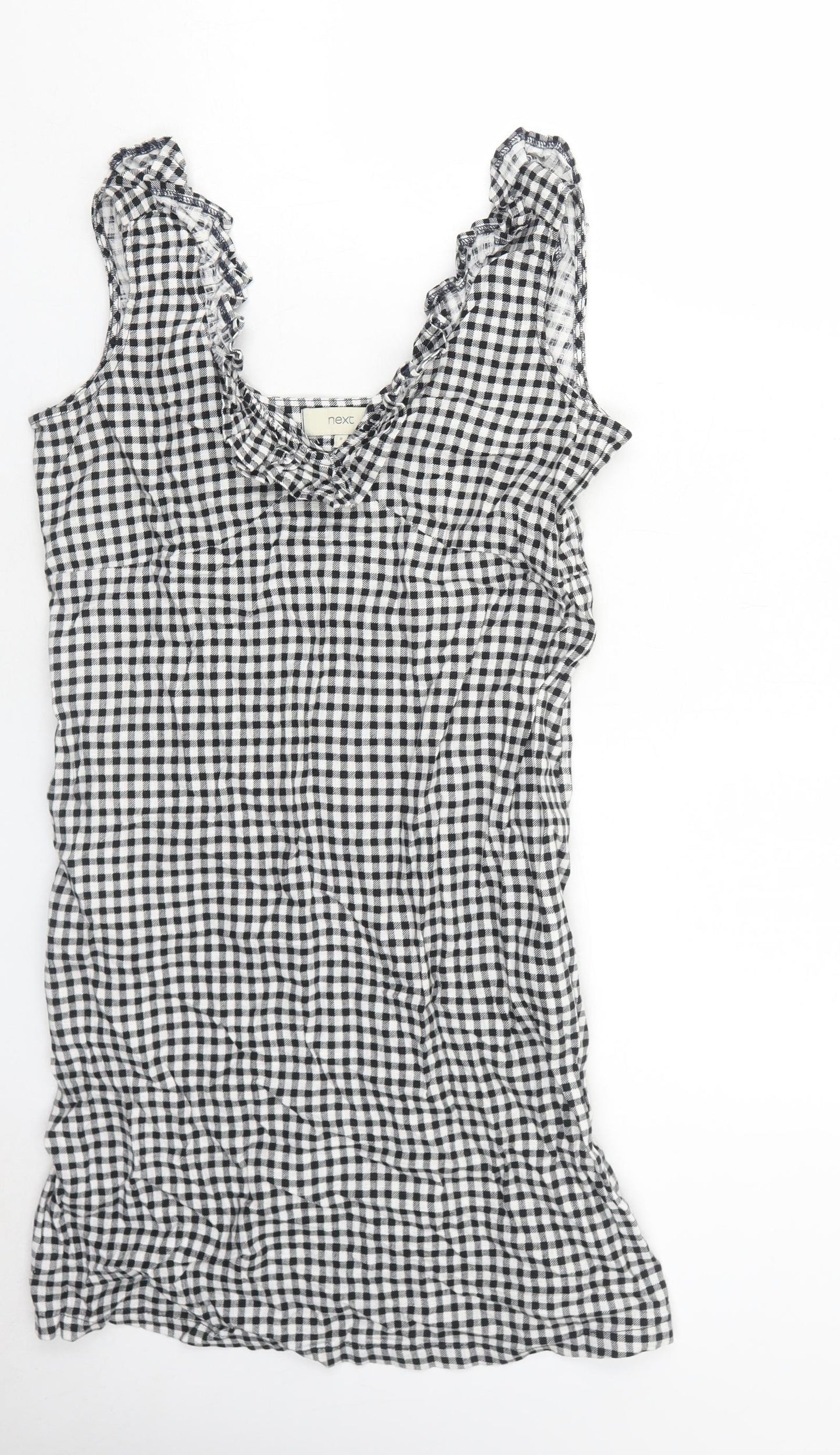 NEXT Womens Black Gingham Linen Tank Dress Size 8 V-Neck Pullover