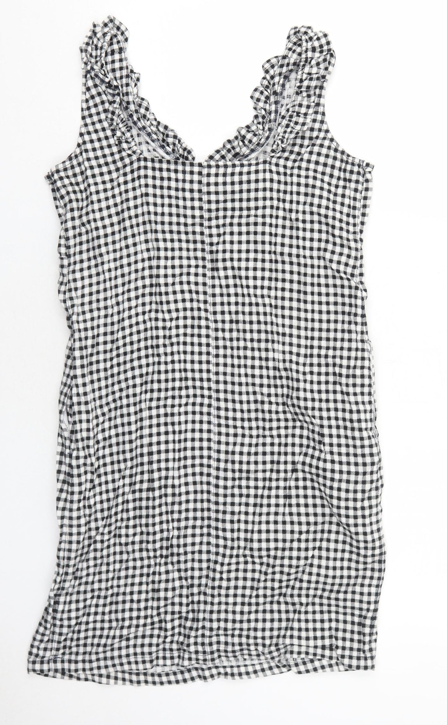 NEXT Womens Black Gingham Linen Tank Dress Size 8 V-Neck Pullover