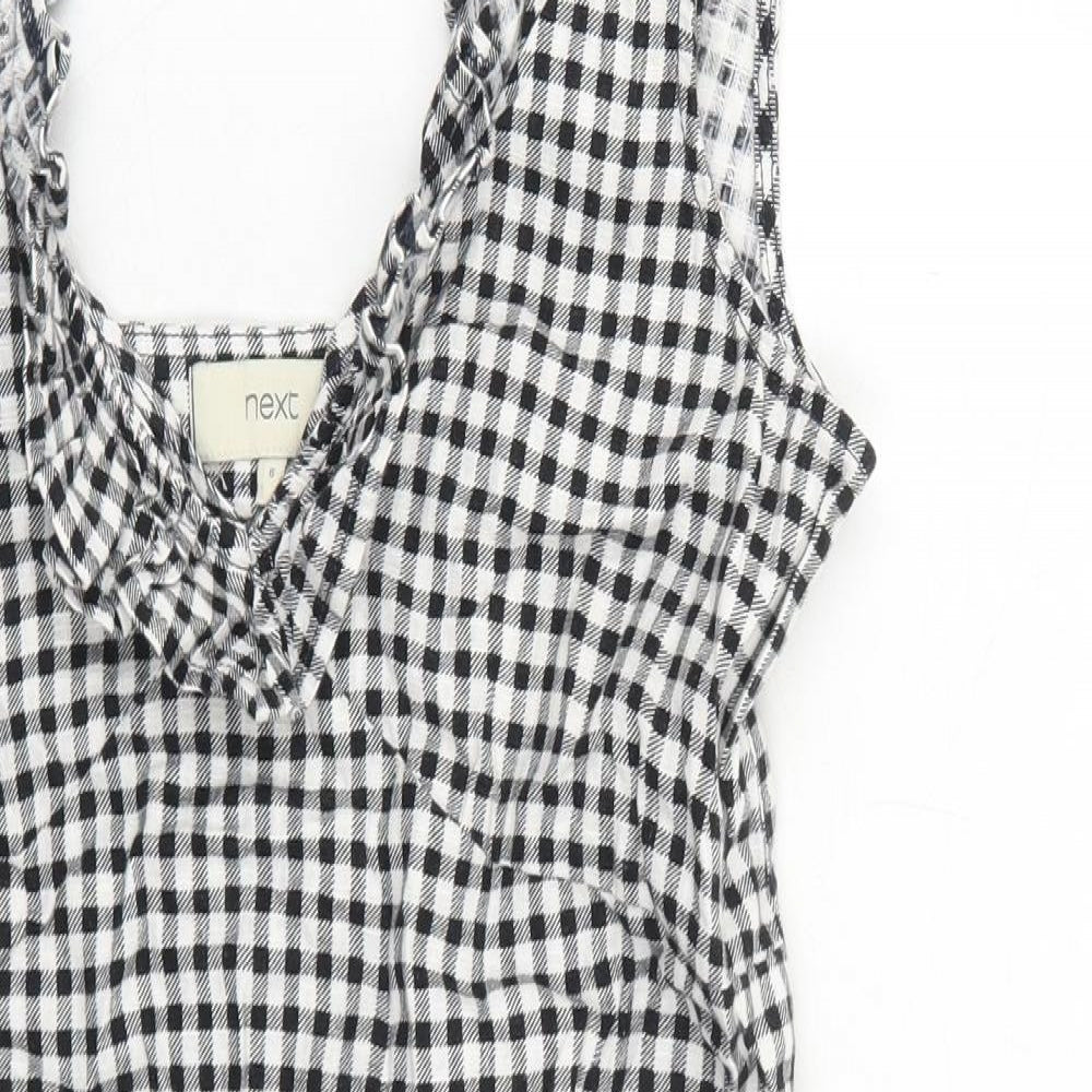 NEXT Womens Black Gingham Linen Tank Dress Size 8 V-Neck Pullover