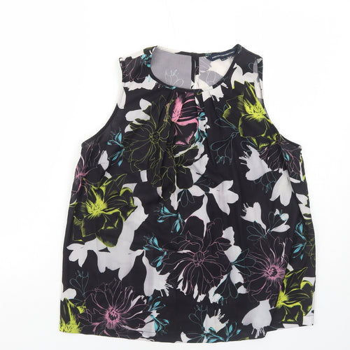 French Connection Womens Black Floral Polyester Basic Tank Size 10 Round Neck