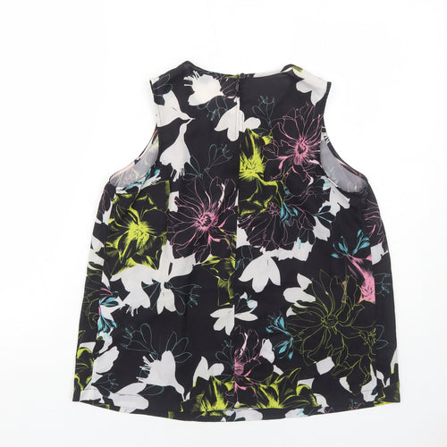 French Connection Womens Black Floral Polyester Basic Tank Size 10 Round Neck