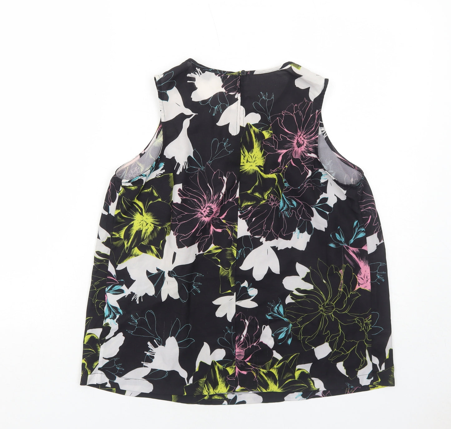 French Connection Womens Black Floral Polyester Basic Tank Size 10 Round Neck