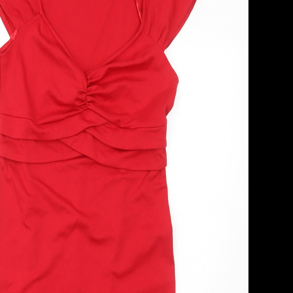 Wallis Womens Red Polyester A-Line Size 12 V-Neck Pullover