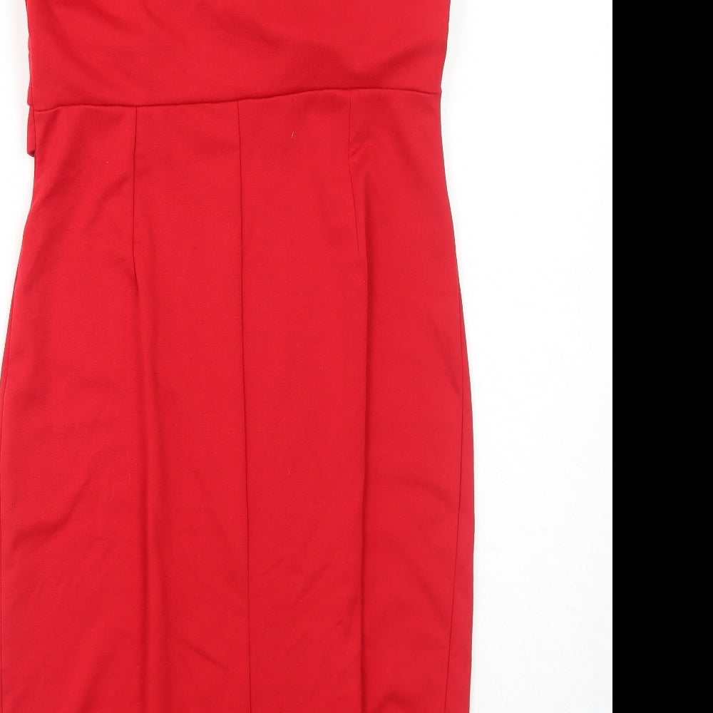 Wallis Womens Red Polyester A-Line Size 12 V-Neck Pullover