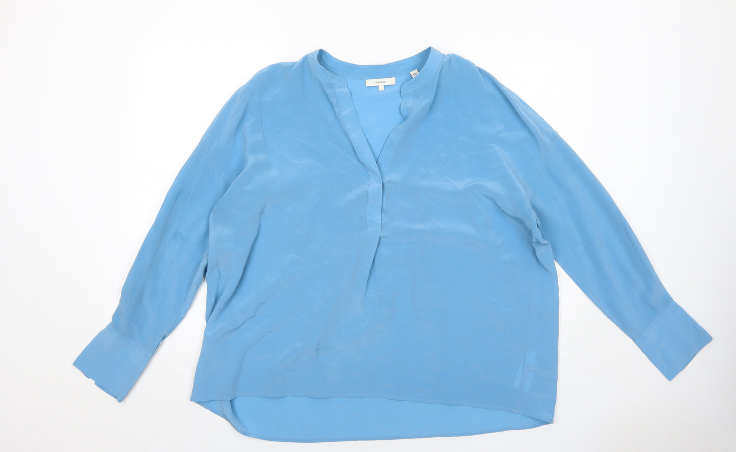 Vince Womens Blue Silk Basic Blouse Size L V-Neck