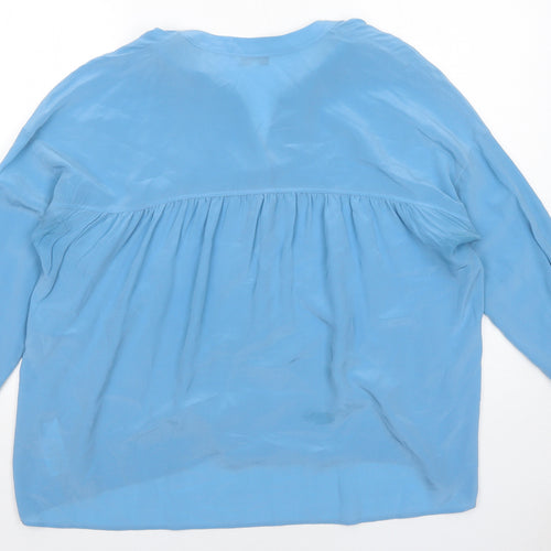 Vince Womens Blue Silk Basic Blouse Size L V-Neck
