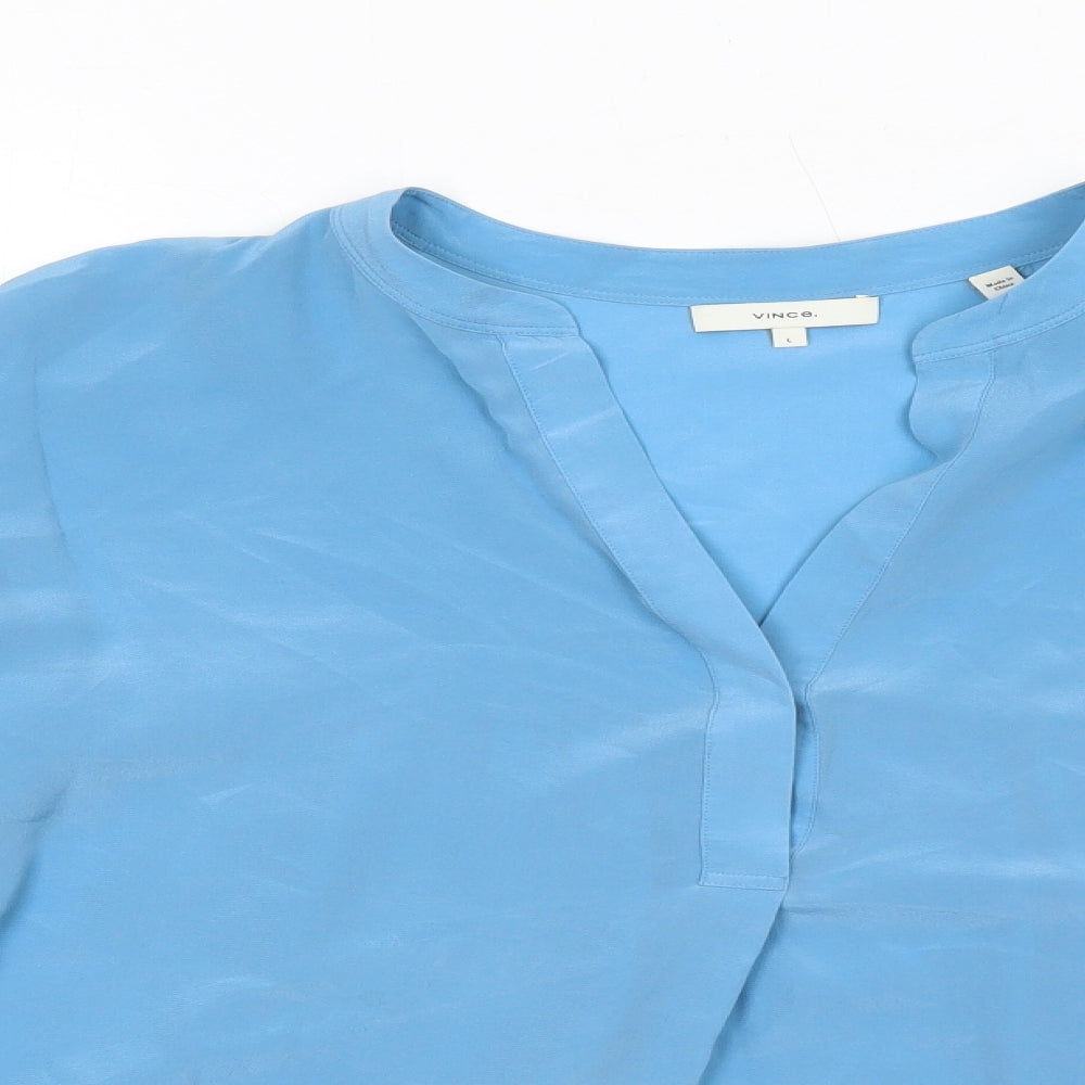 Vince Womens Blue Silk Basic Blouse Size L V-Neck