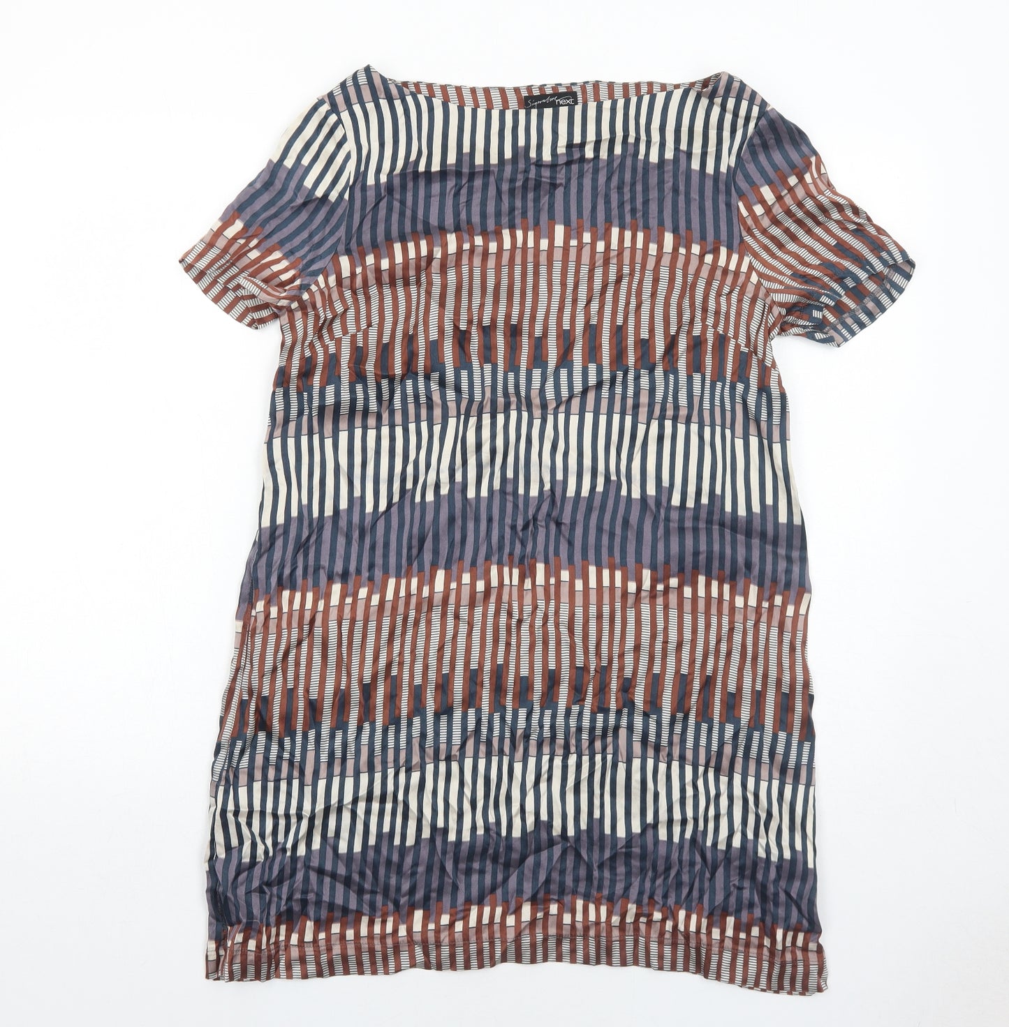 NEXT Womens Multicoloured Geometric Silk A-Line Size 14 Boat Neck Pullover