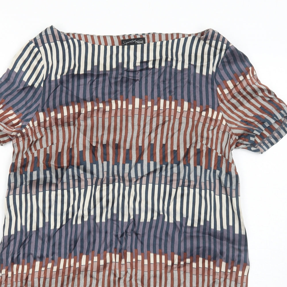 NEXT Womens Multicoloured Geometric Silk A-Line Size 14 Boat Neck Pullover