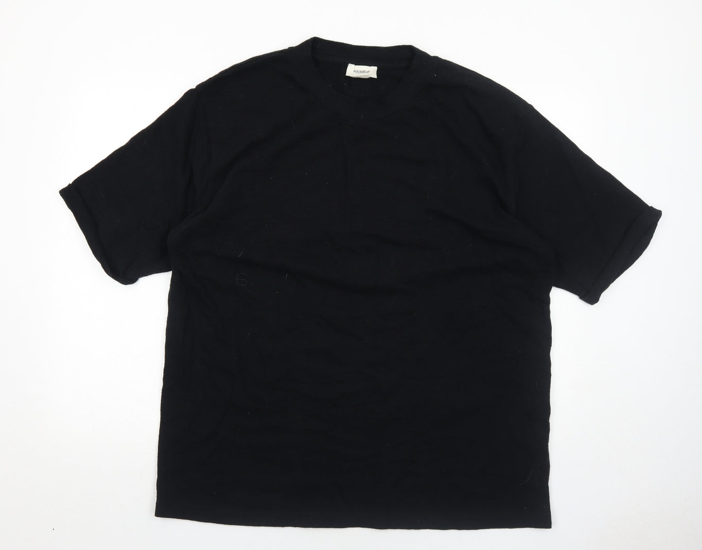 Pull&Bear Mens Black Cotton T-Shirt Size XL Round Neck