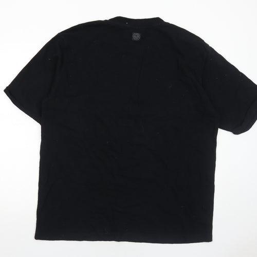 Pull&Bear Mens Black Cotton T-Shirt Size XL Round Neck