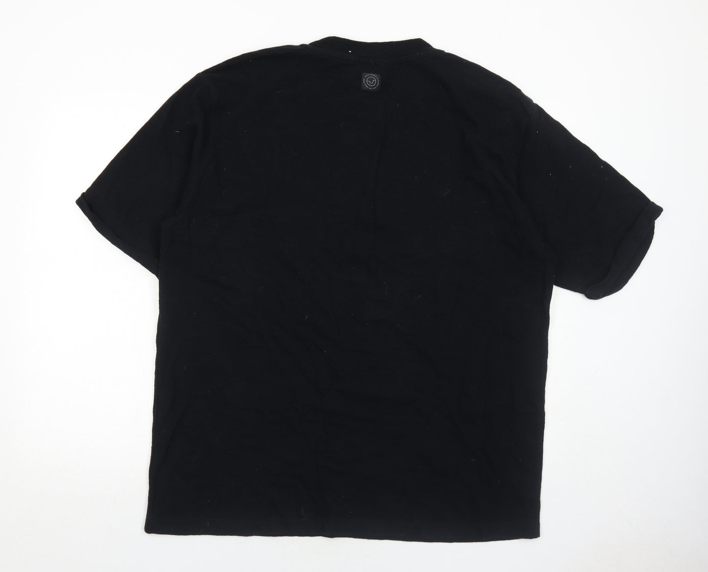 Pull&Bear Mens Black Cotton T-Shirt Size XL Round Neck