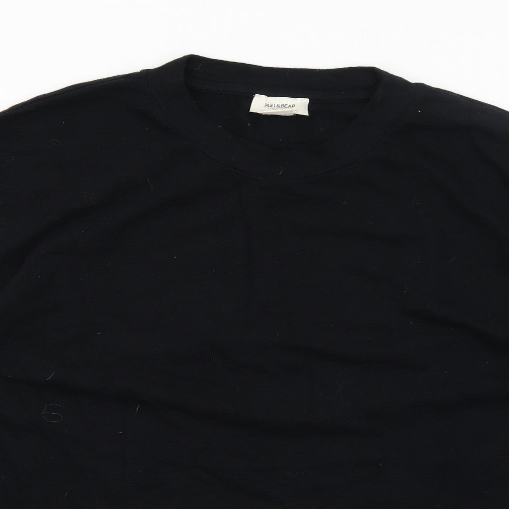 Pull&Bear Mens Black Cotton T-Shirt Size XL Round Neck