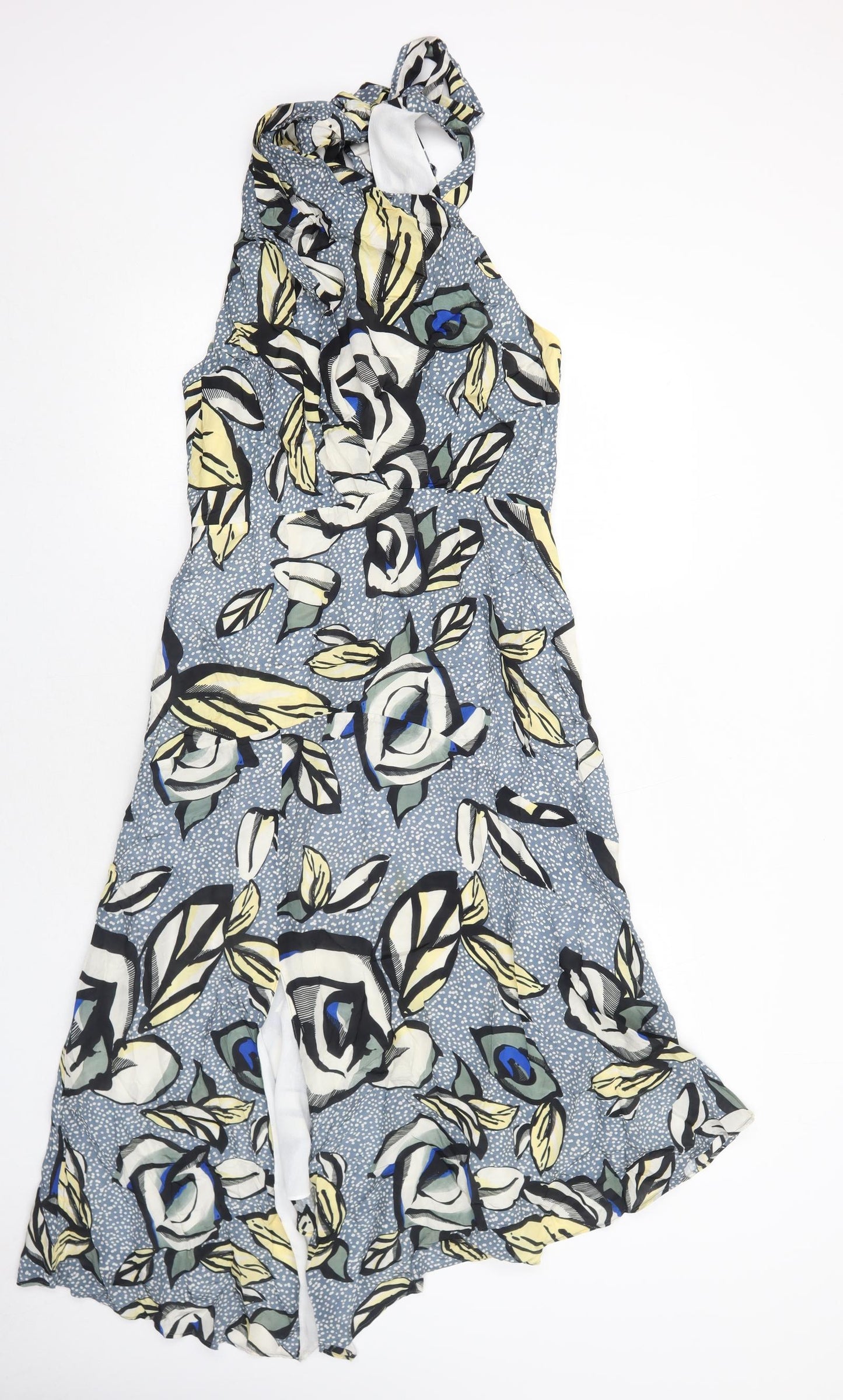 Reiss Womens Blue Floral Polyester Trapeze & Swing Size 12 Halter Zip