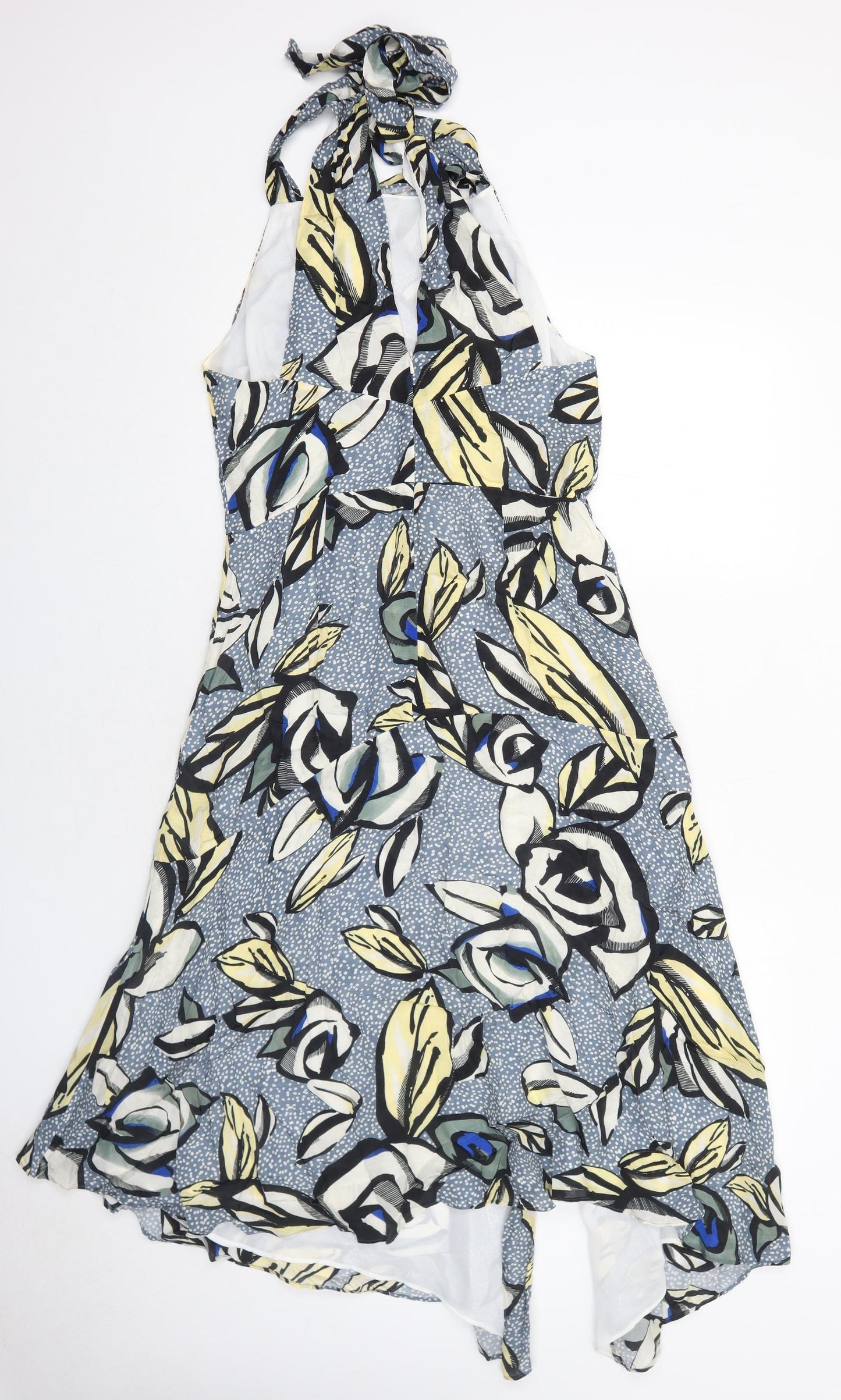 Reiss Womens Blue Floral Polyester Trapeze & Swing Size 12 Halter Zip