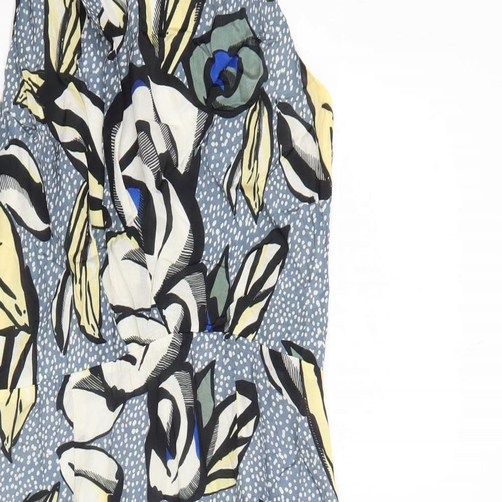 Reiss Womens Blue Floral Polyester Trapeze & Swing Size 12 Halter Zip