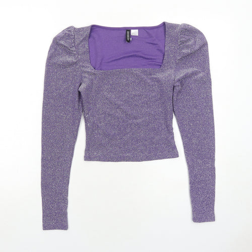 H&M Womens Purple Polyamide Basic Blouse Size S Square Neck