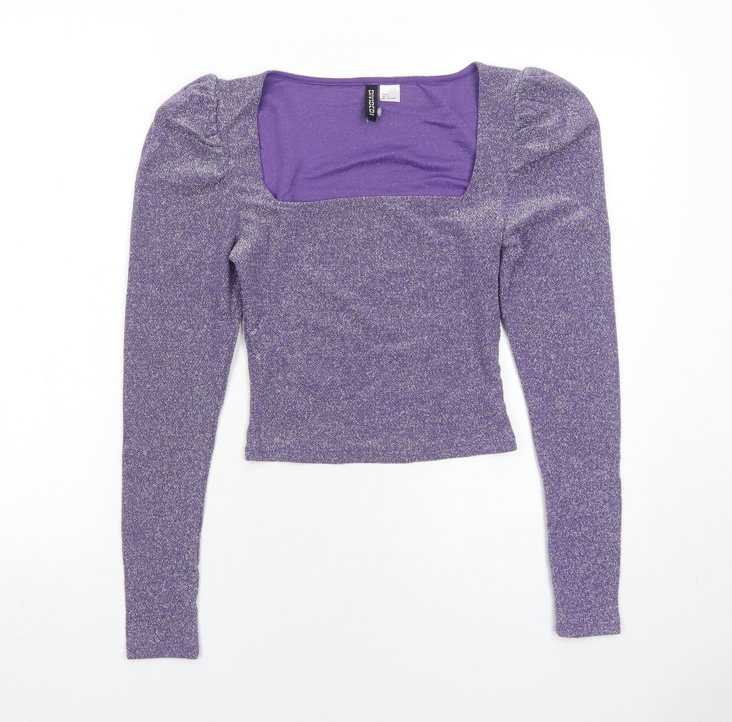 H&M Womens Purple Polyamide Basic Blouse Size S Square Neck